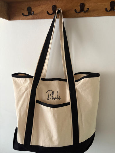 Custom Embroidered Tote Bag Personalized Beach Tote Eco-Friendly Gift for Her, Work or Gym Bag