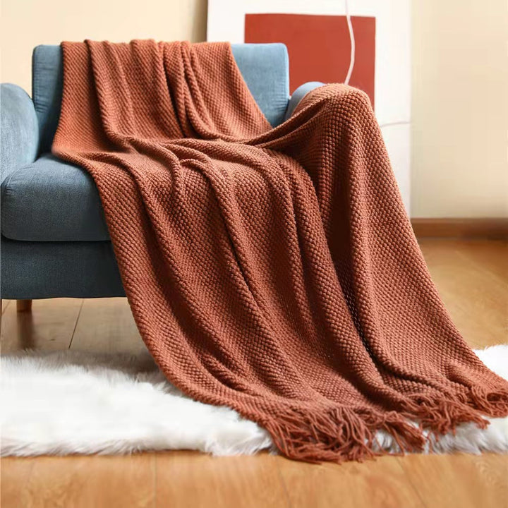 Fall Rust Throw Blanket with Fringe| Orange Throw Blanket Fall Boho Throw Blanket