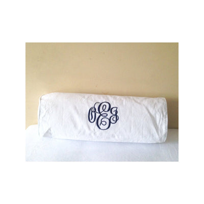 Monogram White Bolster Pillow