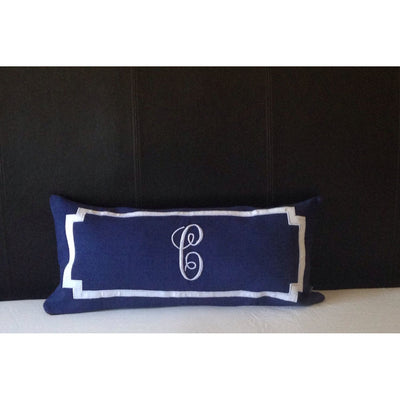 Long Lumbar Oblong Pillows, Bedroom Decor, Monogram Lumbar Pillows, Personalized Navy Blue Monogram Throw Pillow Cover 12"x 24"