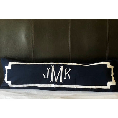 Long Navy Monogram Fishtail Pillow