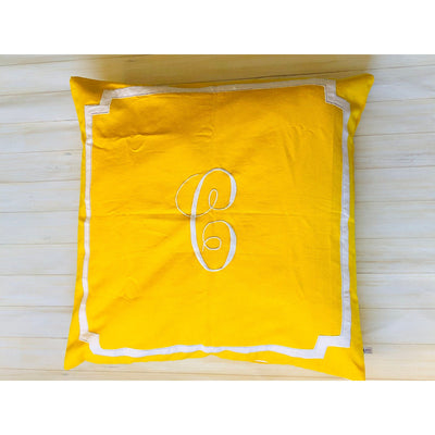 Letter Yellow Embroidered Pillow Cover, Yellow Large Floor Pillow Covers