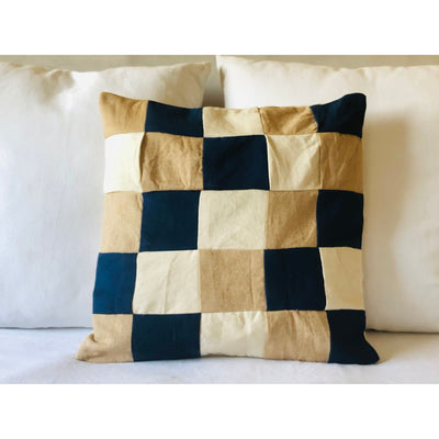 Upcycle Colorblock Pillow Covers, Navy, Beige Throw Pillows