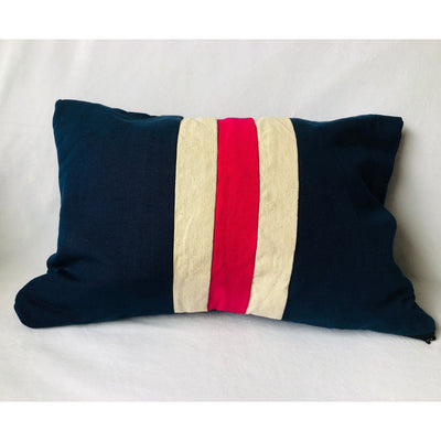 Personalized Stripes Throw Pillows, Color Block Decorative Cushion Cover in Navy, Pink & Ivory Cotton by Snazzy Living