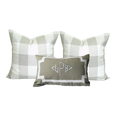 Gray Lumbar Monogrammed Throw Pillows, Modern Personalized Decorative Throw Pillows by Snazzy Living