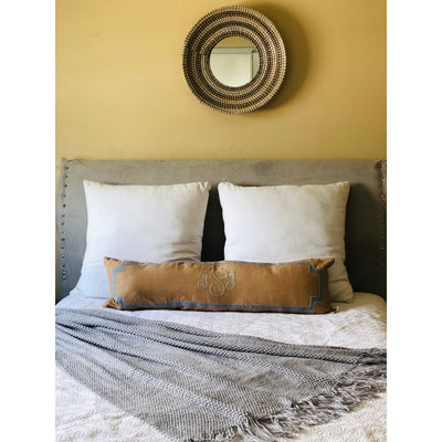 Long Monogrammed Beige Pillow Covers, Long Personalized Lumbar Pillow Covers