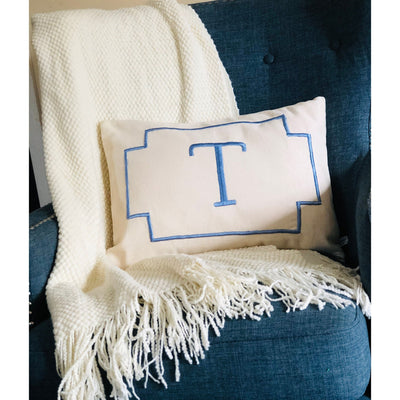 Monogram Blue Lumbar Pillow, Small Rectangle Lumbar Pillows, Personalized Monogram Throw Pillow Cover 12"x 18"